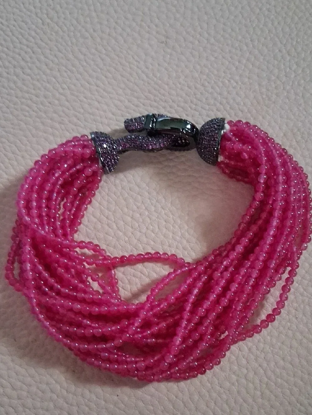 Pink Beaded Tassel Necklace and Bracelet Set